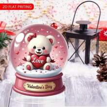 2D Cute Pink Snowball Bear Figurine With Heart-Shaped Base - Made Of Acrylic, Ideal For Valentine's Day Desktop Decor, Also A Perfect Gift For Couples, Weddings And Anniversaries, Bear-Themed Home Decor, Great For Thanksgiving - Multicolor - View 5