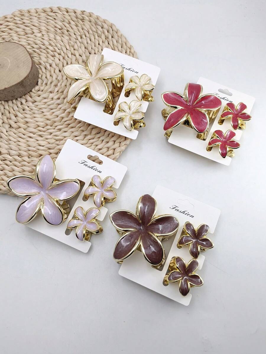 3/6pcs Solid Color Street Style ABS Plastic (ABS Resin) Hair Claw Clips, Suitable For Daily Wear - Multicolor - View 1