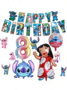 11pcs Lilo & Stitch Themed Birthday Decoration Set For Ages 1-9, Including Stitch-Shaped Balloons And 'HAPPY BIRTHDAY' Letter Banner, Perfect For Birthday Parties - Multicolor - View 18
