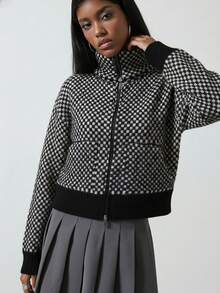 Se-Helo 女士春夏秋冬新款时尚服装，街头/日常通勤/时尚个性/休闲放松/节日圣诞，欧美风拼接针织休闲毛衣外套 - 黑與白 - 查看 4