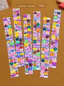 100pcs Cute Cartoon Hair Ties, Suitable For Daily Use Hair Accessories - Multicolor - View 2