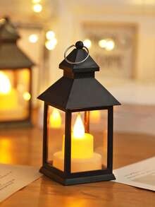 1pc Vintage Home Decor LED Lantern Light, Battery Included, Portable Wind Lamp, Suitable For Holiday Room Tabletop Decor, Wedding Party Festival Decoration Lights, Bedroom Candle Lantern. Hanging Lantern, Black Lantern Light - Màu vàng - Xem 15