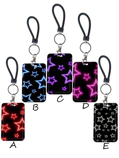 1pc ABS Glow-In-The-Dark Star Pattern ID Card Holder, Portable Clip Design, Suitable For Campus Card, ID Card, Transit Card, Celebrity Photo Card, Key Chain, Bag Pendant