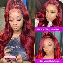 99J Invisible Strap 360 Full Lace Wig Human Hair Pre Plucked Body Wave 250 Density Burgundy Body Lace Frontal Wig Full Frontal Wigs Human Hair 13x6 13x4 Body Wave Lace Front Wigs Human Hair Pre Plucked Red Colored Lace Frontal Wig Body Wave Lace Frontal Wigs Human Hair With Baby Hair Wigs Human Hair For Women - S99J - 查看 11