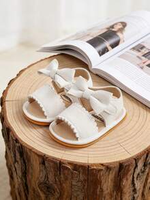 Toddler Girls' PU Leather Soft Leather Open Toe Flower Princess Flat Sandals, Summer - White - View 9