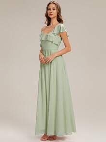 EVERPRETTY Summer Simple V-Neck Irregular Ruffled Neckline Sage Green Bridesmaid Dress For Wedding - Mint Green - View 5