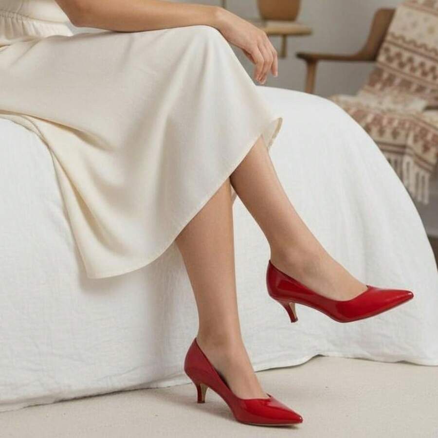 Women's Dress Shoe, Pointed Toe, Patent Leather, Low Heel (5cm), Comfortable, Casual, Evangelical Fashion. - 紅色 - 查看 1