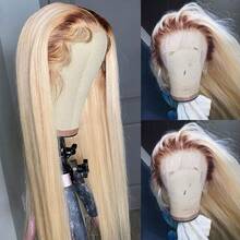 MECRY 男女通用成人合成蕾丝前假发 13x4 - 预先拔毛，无需胶水，耐热纤维发丝，长直基本款，180% 密度，可选蜜金色、巧克力棕色、铂金色 - 棕色 - 查看 6