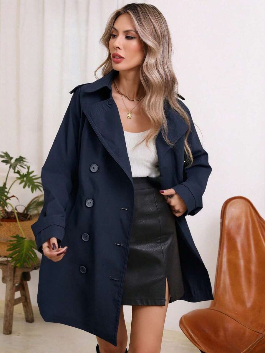 Women's Mid-Length Pocket Jacket, Suitable For Commuting In Spring And Autumn - Blue - View 1