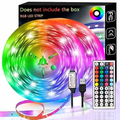1 件 1M-20M 5050 RGB LED 灯带，带无线红外遥控器，36V USB 供电柔性 LED 灯带，适用于客厅装饰，彩色氛围照明，装饰用 LED 灯，生动照明，高品质 LED，房间装饰，装饰房间，房间墙壁装饰，厨房装饰，客厅装饰，派对装饰 LED 灯