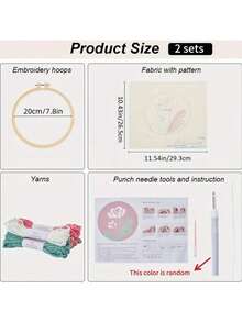 一套粉色花卉刺绣套装 | 花卉主题，包含针、布、线、绣绷，适合初学者和成人，DIY手工，刺绣用品，粗线戳针DIY工艺材料，针线活套装，成人手工，适合初学者，用于手工活动，家庭娱乐，派对礼物，钩针编织，工艺用品，钩针套装，缝纫配件，房间装饰，个性化礼物，奶奶礼物