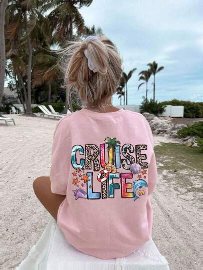 Tween Girls' Printed Short Sleeve T-Shirt, Student & Young Casual Tops For Summer Play