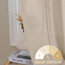 1 件米色条纹亚麻窗帘，系带罗马帘，时尚半透明窗帘，适用于厨房、浴室、小窗户 - 米色 - 查看 5