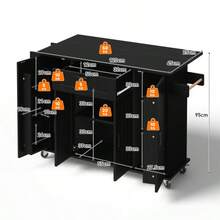 Kitchen Island With Fold-Down Worktop, Rolling Cart, 4-Door And 1-Drawer Kitchen Unit, Integrated Spice Racks In The  , Double-Sided Towel Rail, White, 120 * 45 (70) * 9 - 黑色 - 查看 6