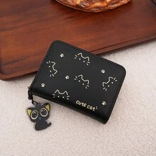 Cute Kitten Pendant Short Women's Wallet, PU Leather Folding Accordion Card Holder, European And American Style - Multicolor - View 5