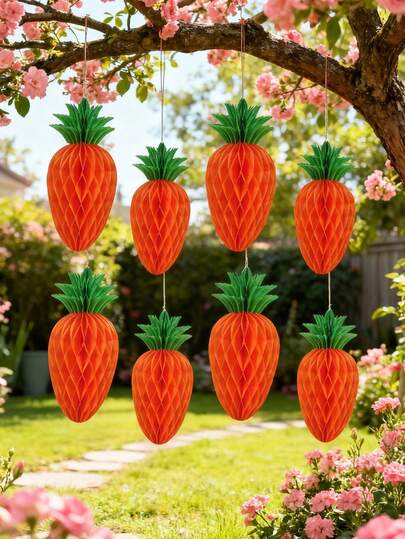 1个胡萝卜蜂窝球装饰挂件，春季复活节胡萝卜蜂窝球挂饰，适合复活节家庭聚会、兔子主题派对、室内外花园派对、学校教室节日悬挂装饰