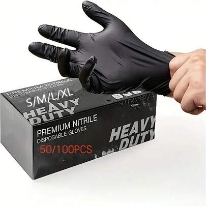 50/100pcs Black Nitrile Gloves, Suitable For Beauty, Salon, Household Cleaning (S/M/L/XL)