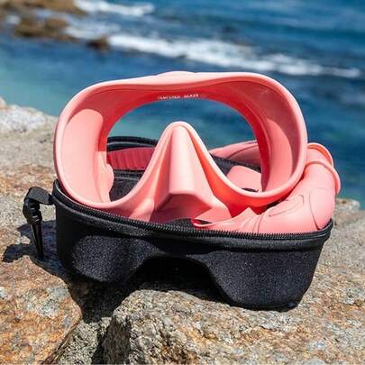 Portable High Definition Wide Angle Diving Mask And Travel Snorkel, Frameless, Tempered Glass, Premium Soft Silicone, Anti-Scratch (Pink)