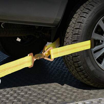 Wheel Chock Tie-Down Kit, Axle Type Trailer Tie Down Strap, Car Tie Down Kit With Break Strength 10009 Lbs, Working Load 3333 Lbs, Trailer Ratchet Strap For ATV, UTV, & Heavy-Duty Pickup Trucks