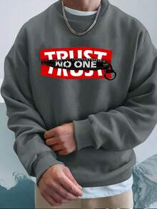 (250g  Men's Round Neck Sweatshirt)  Trust No One  Red Eyes Pattern Printed Casual Pullover With Street Style, Suitable For Outdoor Wear In Autumn And Winter - Màu xám đen - Xem 1