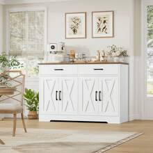 Sideboard, 120cm Kitchen Cabinets With 2 Drawers, Wooden Storage Cupboard Cabinet For Kitchen - Blanco - Ver 3