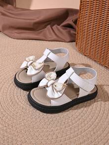 Toddler Girls' Bowknot Princess Sandals - Adjustable Ankle Strap, Open Toe, Star Print Details, Soft Padded Non-Slip Sole, Elegant Summer Footwear - White - View 3