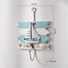 Decorative Nautical Wooden Robe And Towel Hooks - Wall Mounted Easy Install Storage Rack With Sailboat, Anchor, Wheel And Shell Accents, Suitable For Coastal Homes, Hotels And Bathrooms - Rustic Wooden Hanging Rack For Towels, Robes And Accessories, Random Shell Decor Included - Multicolor - View 6