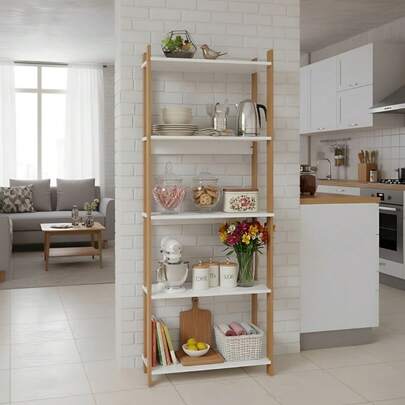 Estante Organizador Livreiro Estilo Industrial MDP Escritorio Prateleira Livros Sala Cozinha Decoração BRANCO/NATURE organizaçao