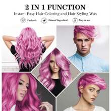 Mifeloy Temporary Pink Hair Color Wax With Dye Brush, Instant Natural Hairstyle Cream 4.23 Oz, Disposable Coloring Mud For Men Women Youth, Washable Styling Pomades, Party Cosplay DIY Halloween - ColorE - 查看 4