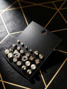 12对百搭锆石心形和三角形耳钉 - 耳環套裝 - 查看 2