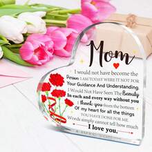 1pc "Dear Mom I Love You" Heart Acrylic Plaque, Meaningful Letter Gift From Daughter & Son, Sentimental Mother's Day Keepsake - Multicolor - View 1