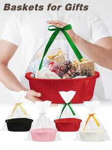 This Is A Hand-Woven Gift Basket And Storage Basket Made Of Rope, Very Suitable For Storing Snacks, Toys, Gifts, Cosmetics, Toiletries, Etc. This Is A Multi-Functional Oval-Shaped Storage Basket, Very Suitable As A Holiday Gift, For Daily Home Use, And For Storing Gifts. - Ribbon Gift Basket - View 1