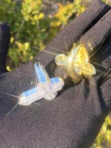 DUBSS 1 pieza Anillo de cruz con diamantes de imitación plateado para hombres, joyería de estilo hip hop - Anillo cruzado - Ver 6