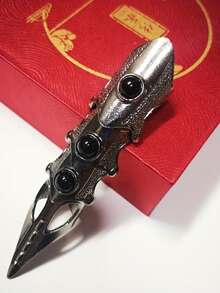 Oversized Articulated Full Finger Ring, Vampire Claw Armor Jewelry, Flexible Metal Claw Tip, Gothic Black Gift For Mother's Day - Multicolor - View 13