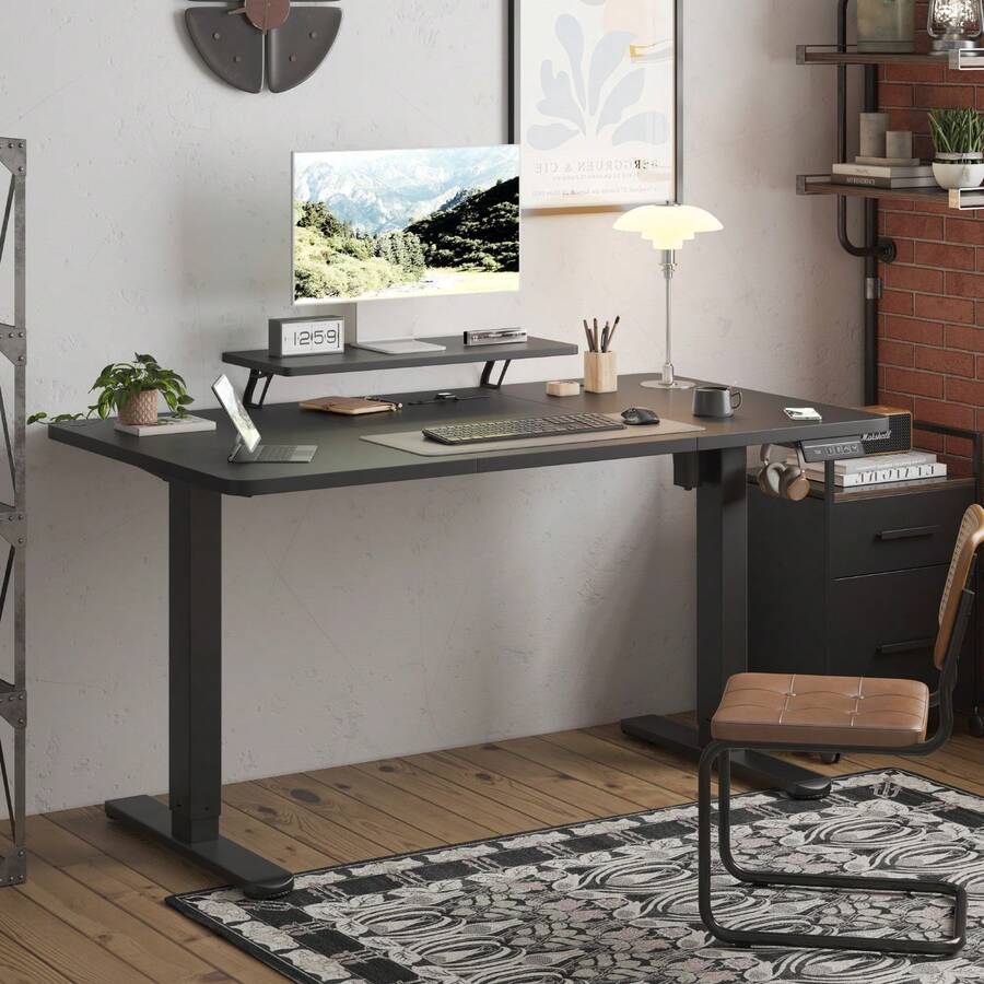 DEVOKO 160/120/140cm Electric Height-Adjustable Desk, Hegith Adjustable Ergonomic Desktop, Monitor Arm Included, Standing Desk, Memory Function Desk - 黑色 - 查看 1