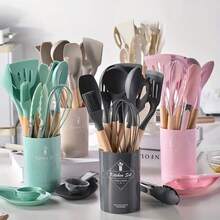 12-Piece Kitchen Silicone Soup Spoons Pans And Shovels Nonstick Pans Diamond-Patterned Handles Silicone Shovels High Temperature Silicone Kitchenware Set