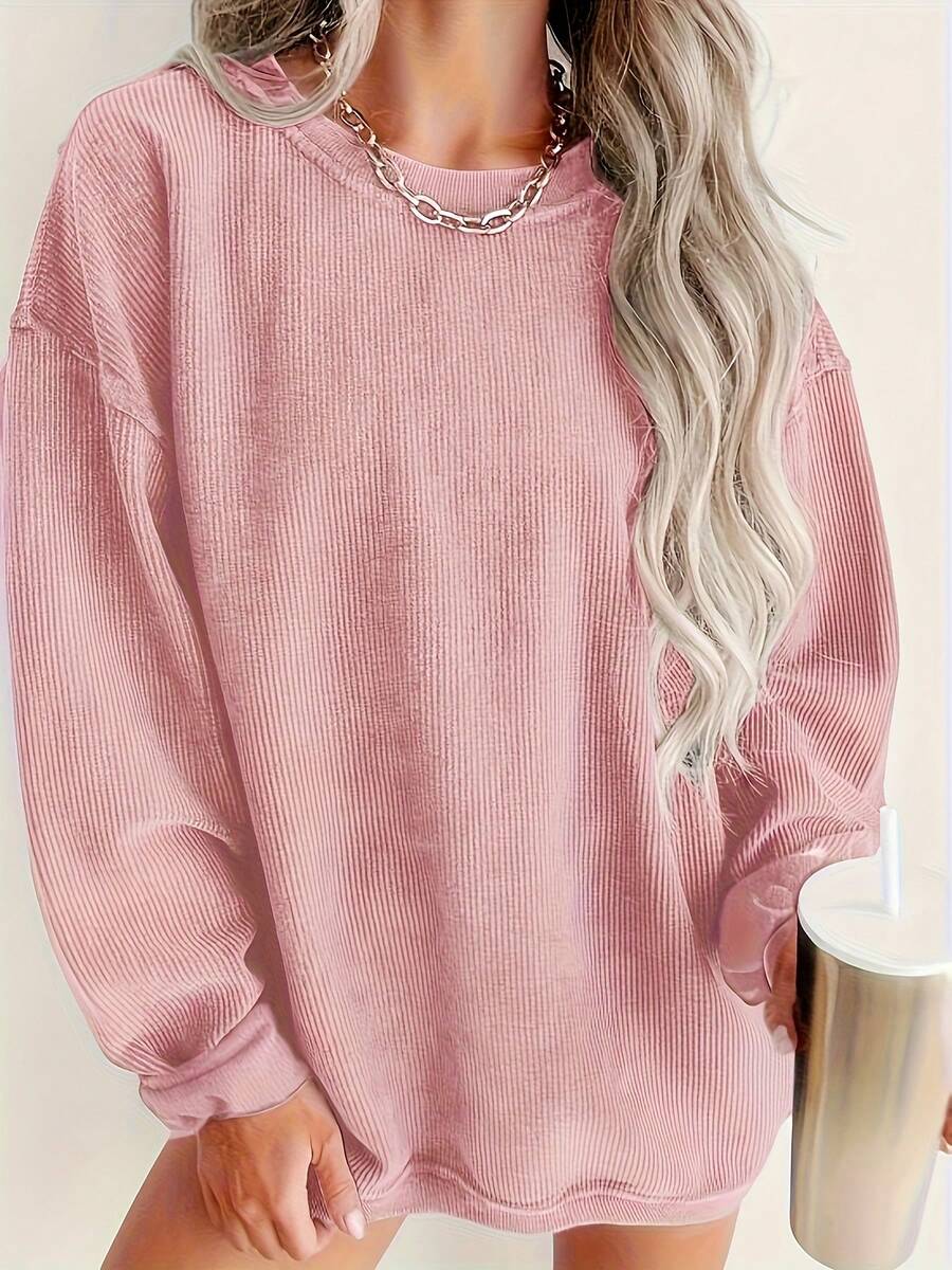 Spring Fall Oversized Ribbed Crew Neck Top  Workout Tops Women  Workout Tops  Long Sleeve Tops Women   Sweaters For Women(If You Prefer The Relaxed Fit As Shown In The Picture, We Suggest Ordering 1–2 Sizes Up.) - Pink - View 1