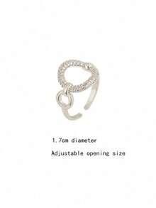 1個圓形幾何圖形中空開口戒指 - 復古銀色 - 查看 3