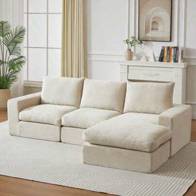 Boneless Couch With Chair, Modern L-Shaped Sofas With Cords And Chairs, Cord-Sofas For Living And Sleeping, Easy To Install (W3349S00016)