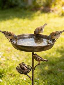 1pc Vintage Iron Bird Bath, Sturdy Outdoor Feeder, Freestanding Retro Bird Bath Suitable For Garden, Patio And Yard, Attracts Birds, Outdoor Bird Bath, Yard Decor, Gift For Birthday, Party, Valentine's Day - 彩色 - 查看 5