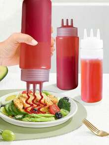 1个三孔挤压式酱料瓶，沙拉酱和蜂蜜分配器，烘焙烹饪厨房小工具，情人节、新年、母亲节、毕业季实用礼物 - 彩色 - 查看 2