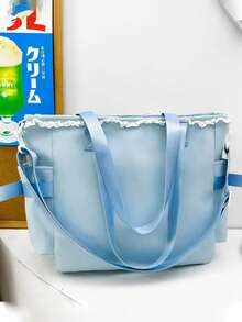 1 chiếc túi đeo vai kiểu Nhật Kawaii viền ren, túi tote cỡ lớn đa năng, có dây đeo điều chỉnh được và tháo rời, phù hợp cho học sinh, người hâm mộ anime, sử dụng hàng ngày, mua sắm, du lịch. - Xem 9