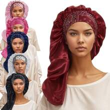 1pc Printed Silk Long Bonnets For Women,Satin Bonnet,Casual Comfortable Soft Sleep Cap Or Hart.Suitable For Sleeping.(The Print Pattern Is Random.) - Long Bonnet - Multi-colored - View 2