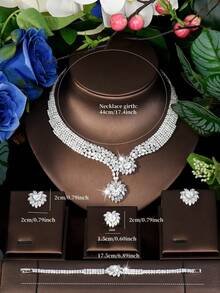 Bộ trang sức nữ thanh lịch, đính đá Cubic Zirconia, họa tiết giọt nước màu xanh dương, phù hợp với trang phục dạ hội, duyên dáng, sang trọng và quyến rũ. - Bạc - Xem 12