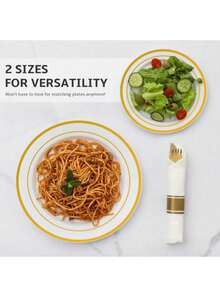 7.5inch/10.25inch White Round Gold Rim Plates, Suitable For Serving Fruits And Salads, Reusable And Easy To Clean - Ideal For Weddings, Parties, Banquets, Valentine's Day, Christmas, Banquet Tableware, Party Plates, Holiday Design, Fashionable Dinnerware, Easy To Clean, Serving Platters, Catering And Party Hosting - Gold - View 6