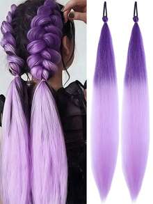1-2 件装 26 英寸渐变紫色 DIY 编发接发 | 女士合成 Yaki 直发耐热蓬松马尾 | 适合万圣节、圣诞节、节日派对 - 彩色 - 查看 9