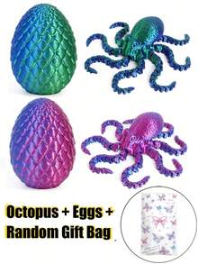 1/2个3D打印章鱼蛋，附赠礼品袋 - 逼真的绿色塑料可动模型，适用于家居和办公室装饰、办公用品、减压玩具、派对礼品袋填充物、圣诞装饰、圣诞礼物、圣诞派对礼品袋填充物、3D打印动物、生日礼物、圣诞袜填充物 - 彩色 - 查看 20