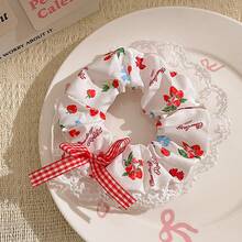 Summer Blue Polka Scrunchie Women With High-End Lace Hair Tie Ponytail Elastic Hair Accessory - Viền ren màu xanh - Xem 2