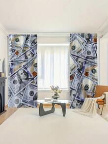 2pcs Bohemian Style Dollar Bill Print Sheer Curtains For Living Room And Bedroom - Easy Care, Durable Sheer Polyester Fabric - Multicolor - View 7