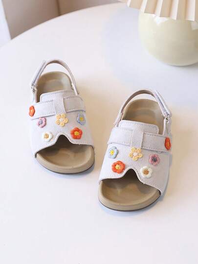 1 Pair Women's PU Floral Design Non-Slip Casual Beach Sandals, Classic Princess Style Beach Sandals Suitable For Students Outdoor, Suitable For Summer